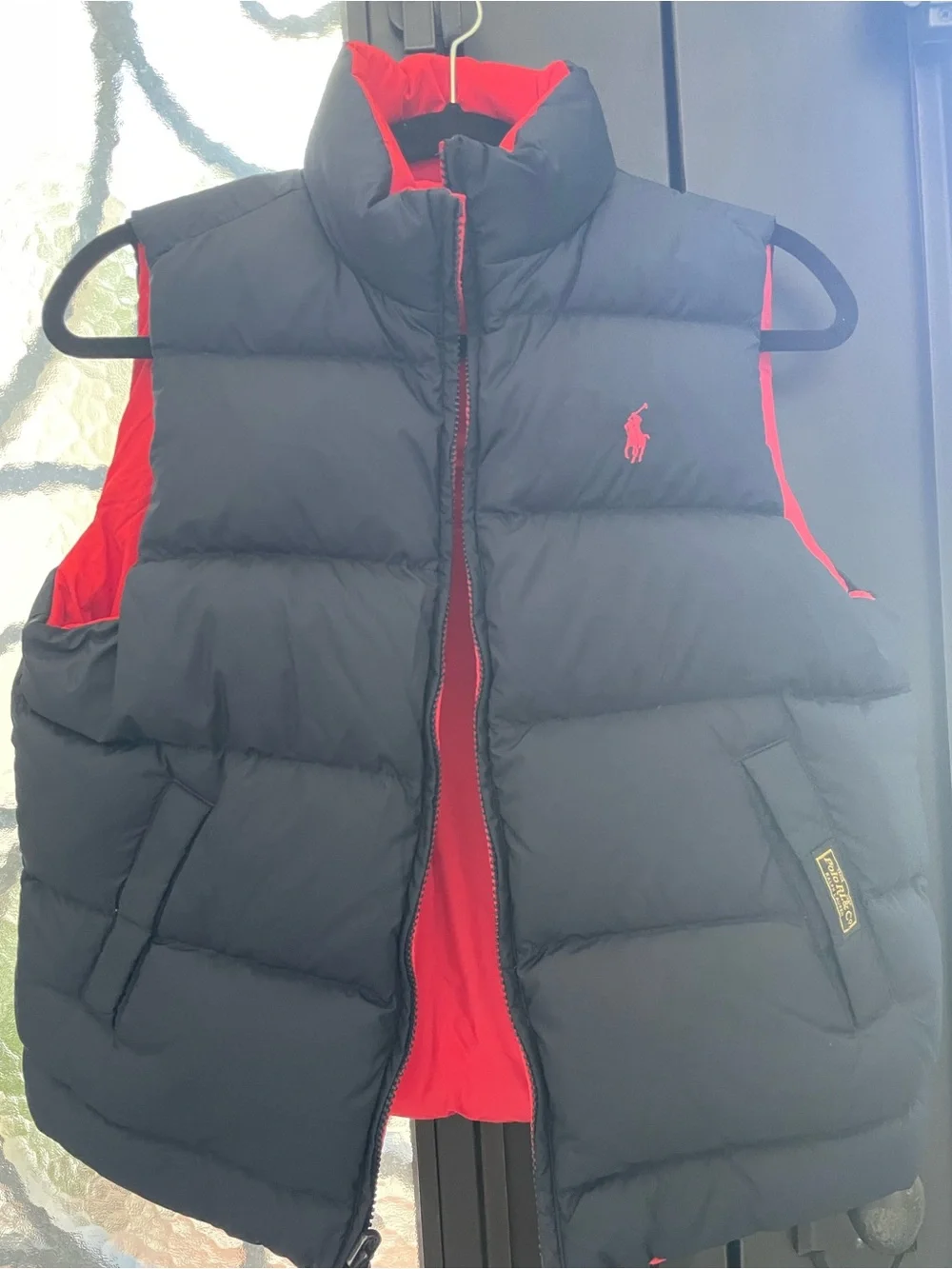 Ralph Lauren Red Puffer Vest with Crest Patch -Reversible. Large size for boys